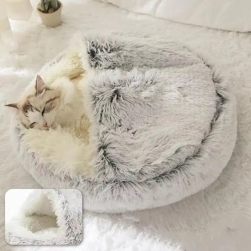 Plush Hooded Pet Bed For Dogs & Cats