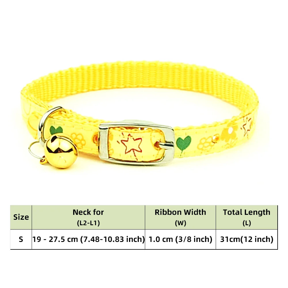 Adjustable Nylon Dog Collar – Embroidered Waistband Style with Bell for Dogs & Cats