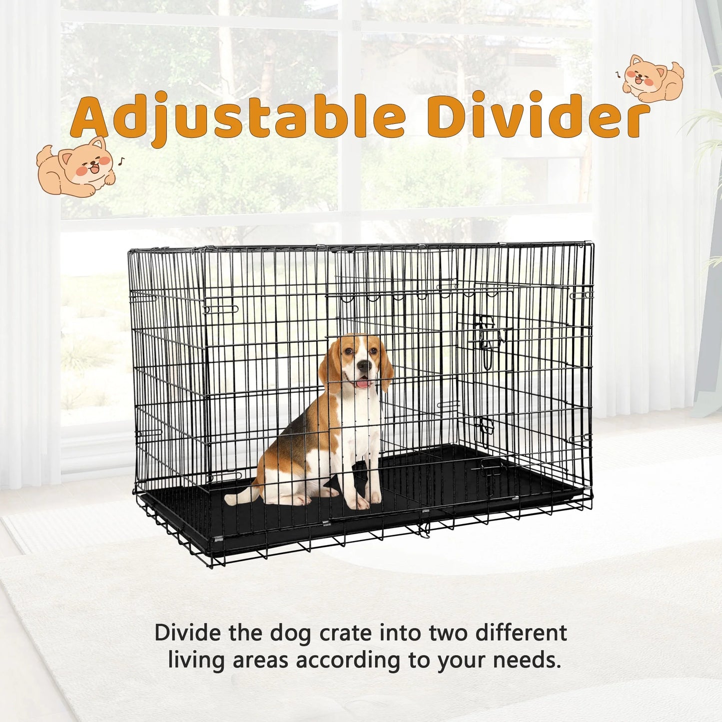 Medium 30-Inch Foldable Dog Crate – Heavy-Duty Metal Cage with Double Doors & Tray