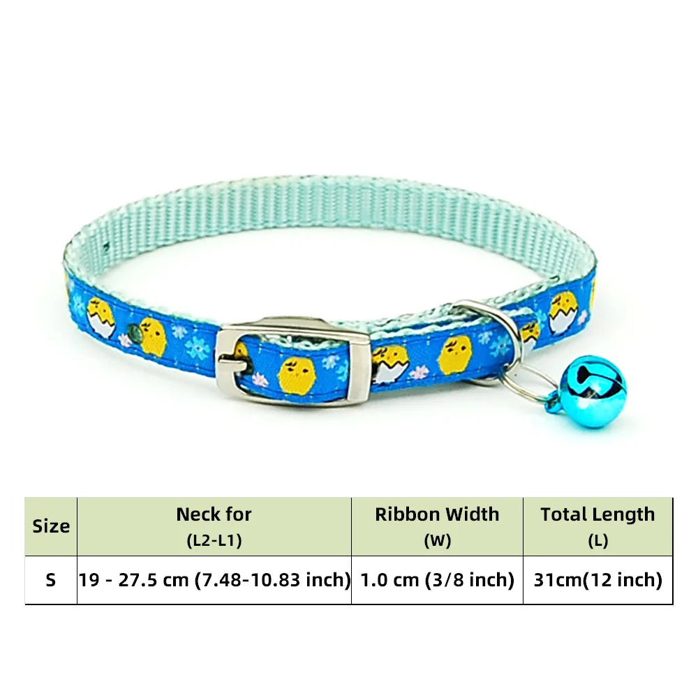 Adjustable Nylon Dog Collar – Embroidered Waistband Style with Bell for Dogs & Cats
