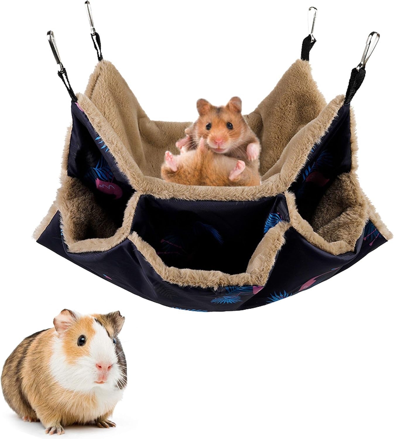 Small Pet Cage Hammock, Hanging Bed for Small Animals Pet Cage Hammock Accessories Bedding for Chinchilla Parrot Sugar Glider Ferrets Rat Hamster Rat Playing Sleeping (Flamingo Update)