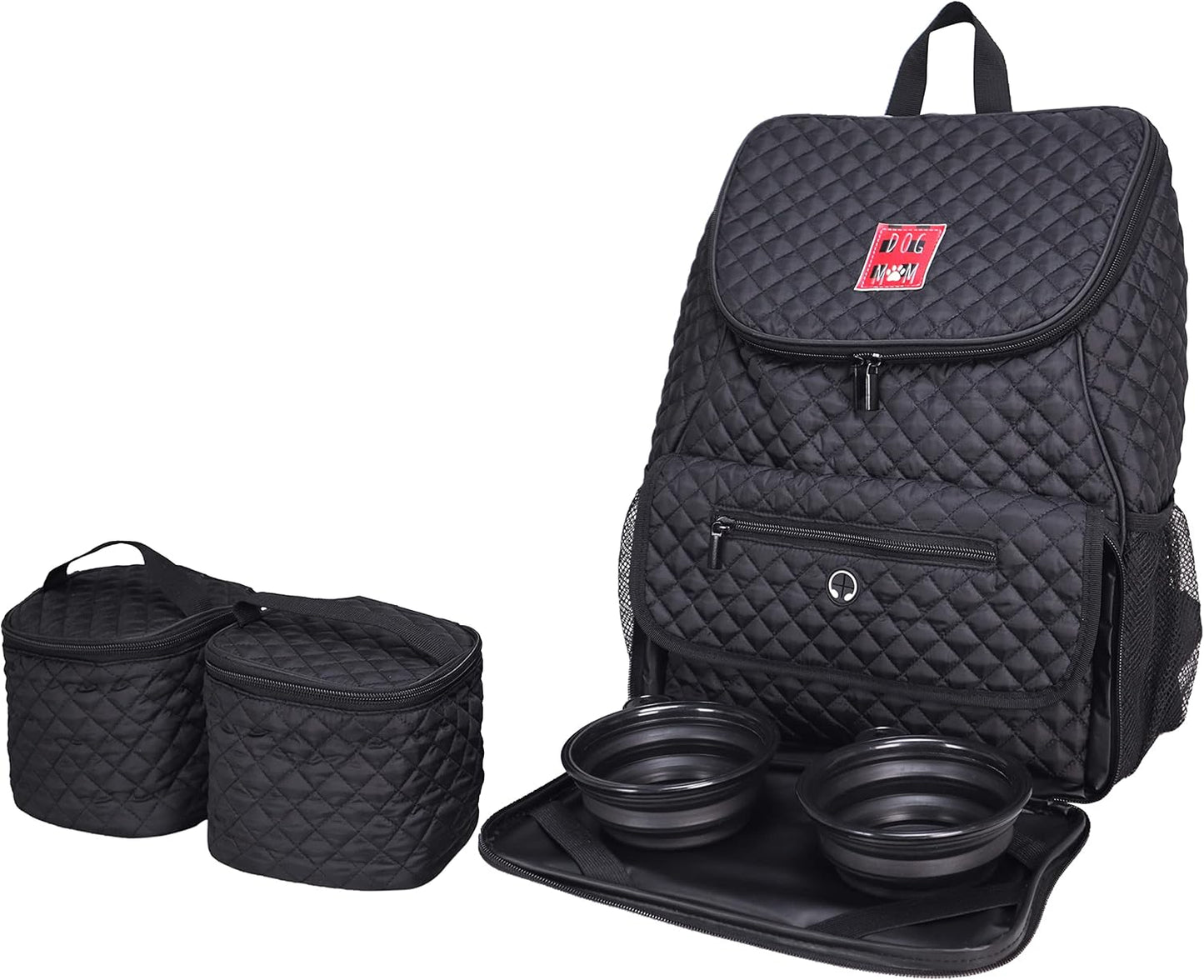 Dog Mom Essentials Travel Backpack, Airline Approved Pet Supplies Backpack,Dog Travel Backpack with 2 Silicone Collapsible Bowls and 2 Food Containers