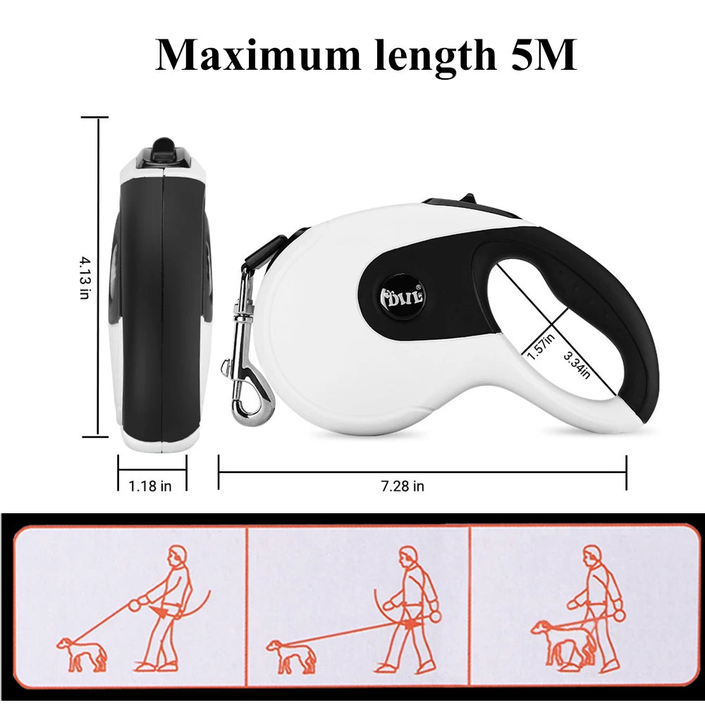 Retractable Dog Leash – 3M/5M Adjustable Lead with Poop Bag Dispenser