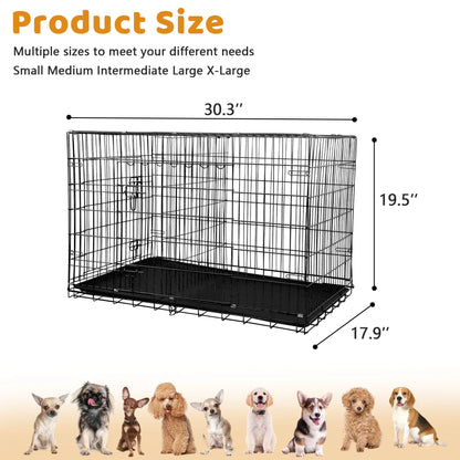 Medium 30-Inch Foldable Dog Crate – Heavy-Duty Metal Cage with Double Doors & Tray