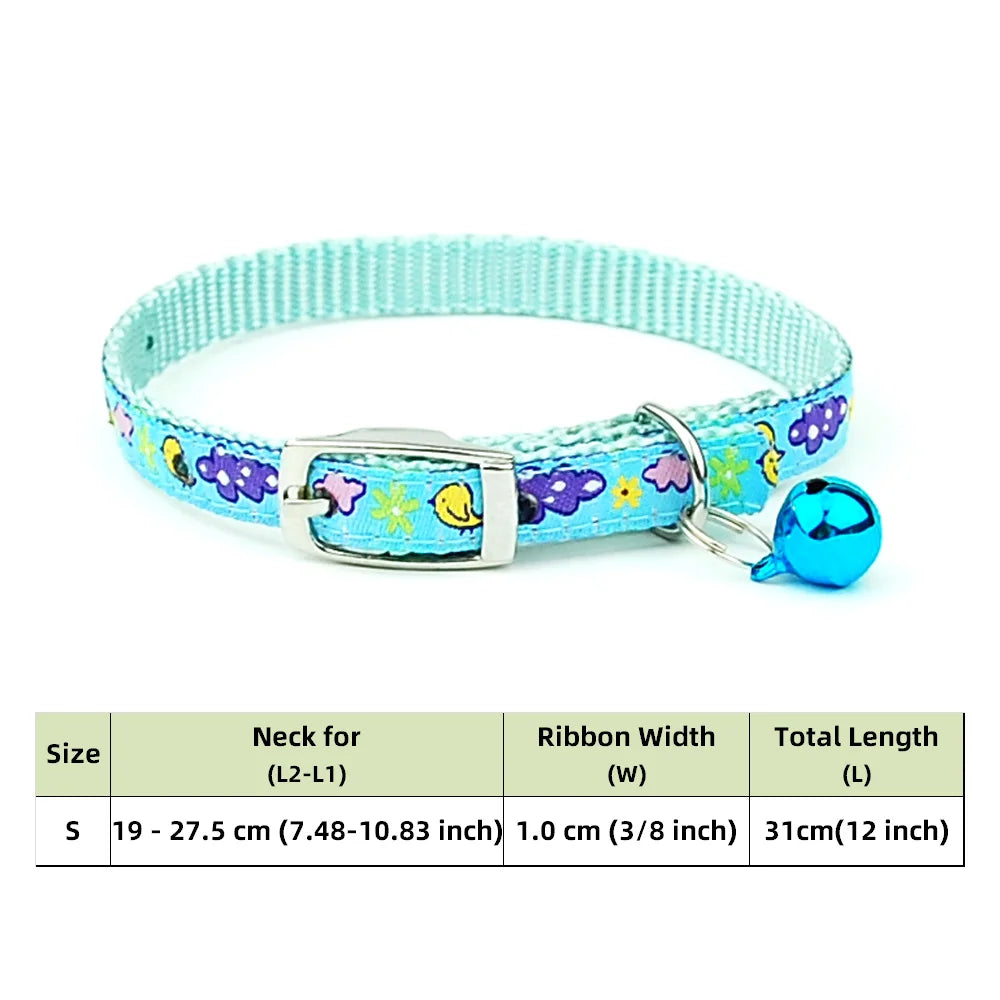 Adjustable Nylon Dog Collar – Embroidered Waistband Style with Bell for Dogs & Cats