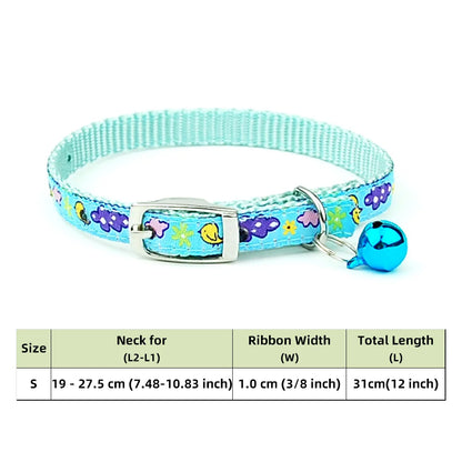 Adjustable Nylon Dog Collar – Embroidered Waistband Style with Bell for Dogs & Cats
