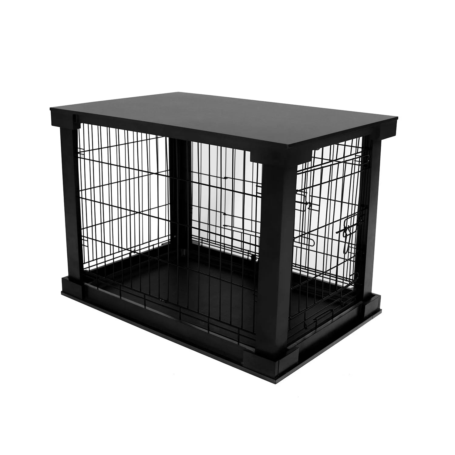 - High-End Pet Crate – Black Wooden End Table with Stylish Protective Cage