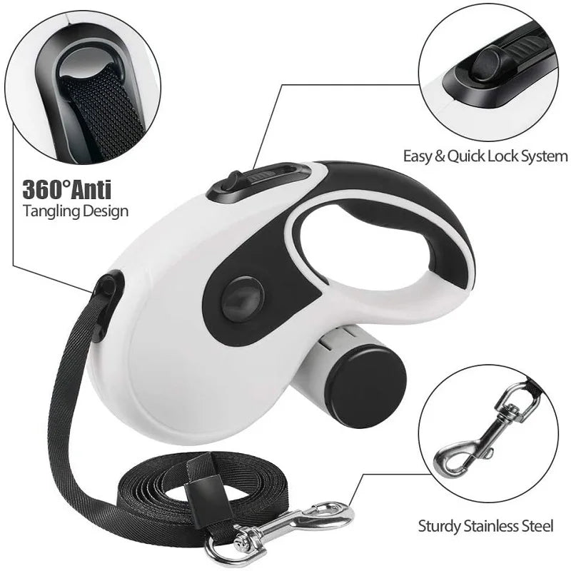 Retractable Dog Leash – 3M/5M Adjustable Lead with Poop Bag Dispenser