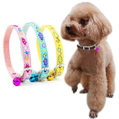 Adjustable Nylon Dog Collar – Embroidered Waistband Style with Bell for Dogs & Cats
