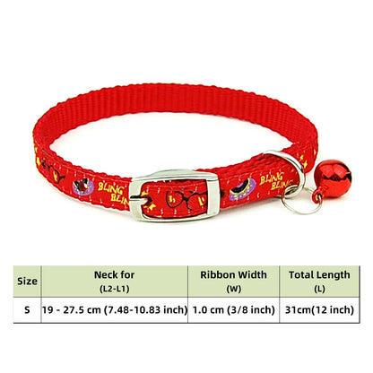 Adjustable Nylon Dog Collar – Embroidered Waistband Style with Bell for Dogs & Cats