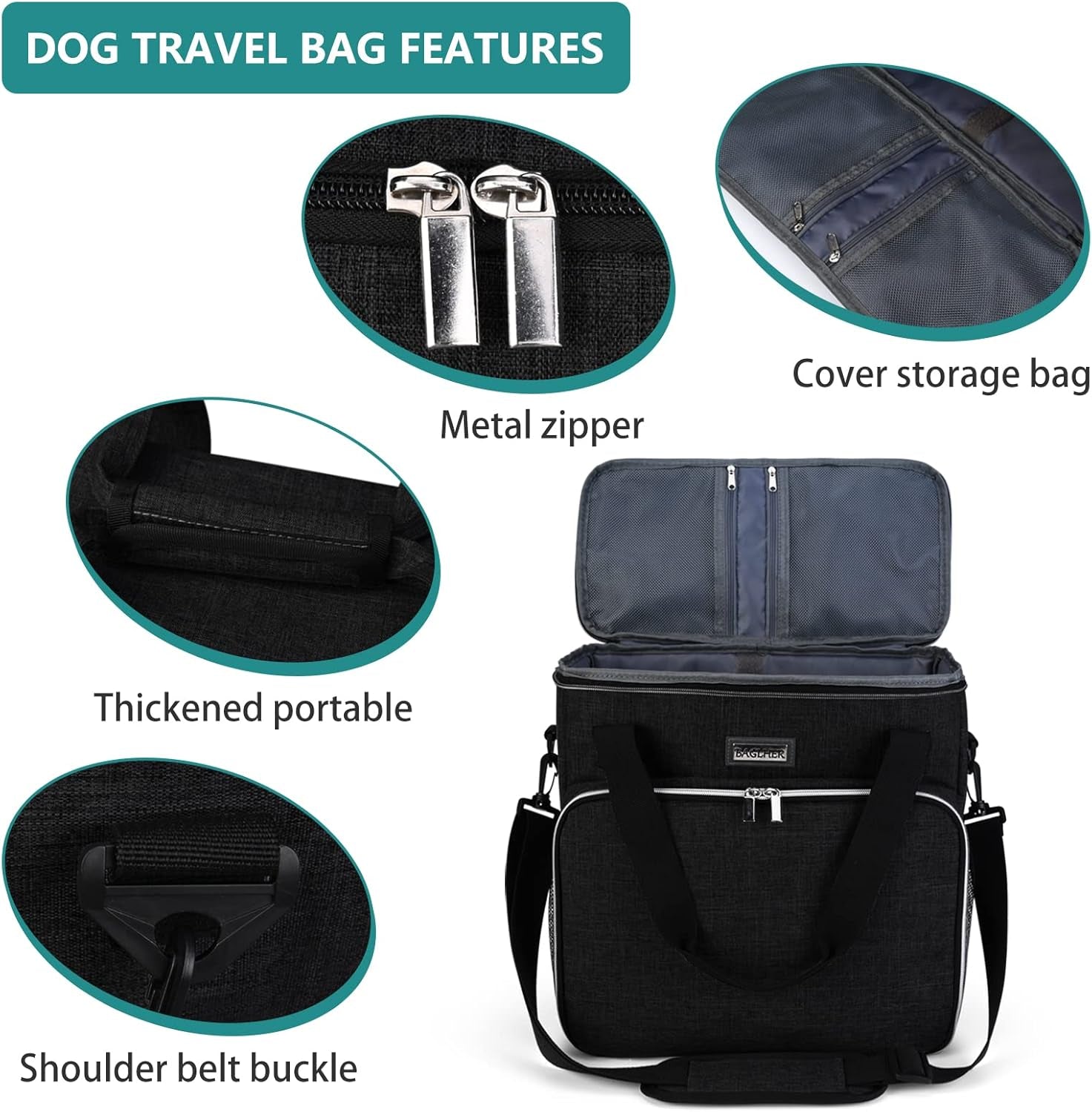 Pet Travel Bag (All Pet Travel Supplies), with 2 Pet Food Containers and 2 Collapsible Silicone Bowls; Essential Kits for Pet Travel (Black)