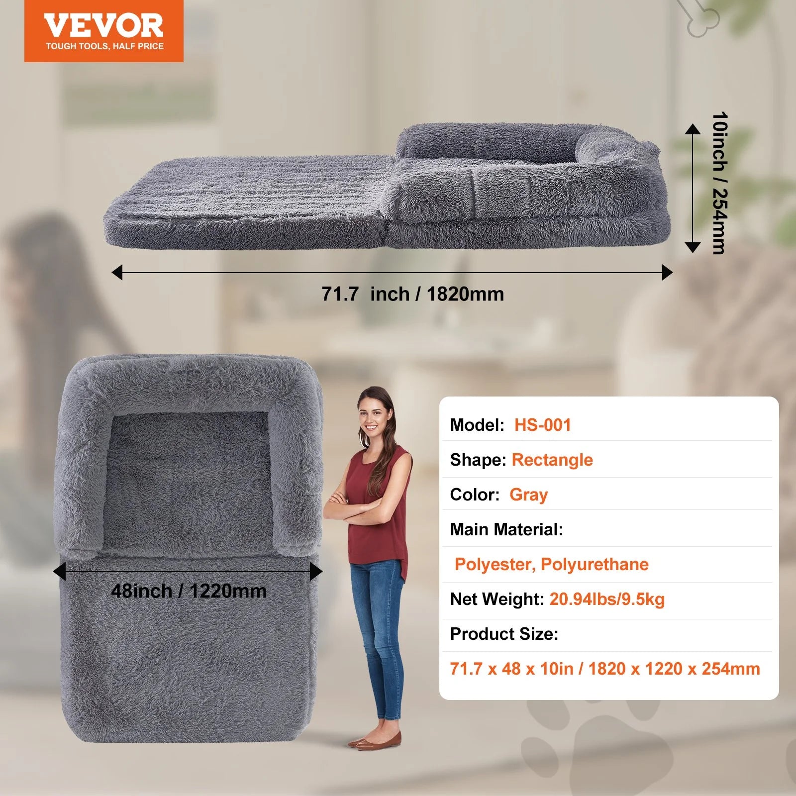 VEVOR Large Human Size Dog Bed 72 X48X10 Inches, Machine Washable 