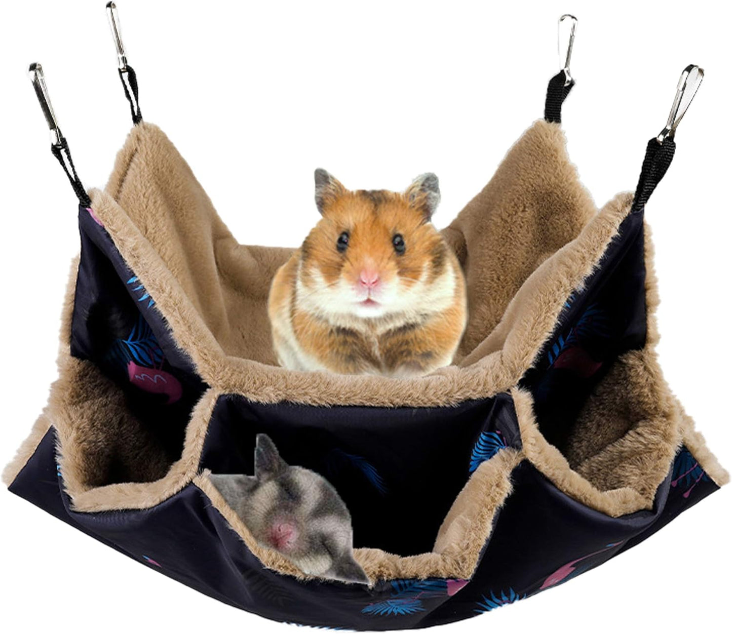 Small Pet Cage Hammock, Hanging Bed for Small Animals Pet Cage Hammock Accessories Bedding for Chinchilla Parrot Sugar Glider Ferrets Rat Hamster Rat Playing Sleeping (Flamingo Update)
