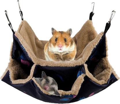 Small Pet Cage Hammock, Hanging Bed for Small Animals Pet Cage Hammock Accessories Bedding for Chinchilla Parrot Sugar Glider Ferrets Rat Hamster Rat Playing Sleeping (Flamingo Update)