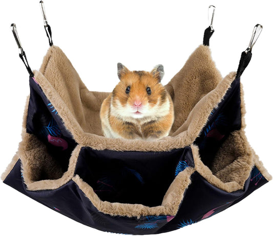Small Pet Cage Hammock, Hanging Bed for Small Animals Pet Cage Hammock Accessories Bedding for Chinchilla Parrot Sugar Glider Ferrets Rat Hamster Rat Playing Sleeping (Flamingo Update)