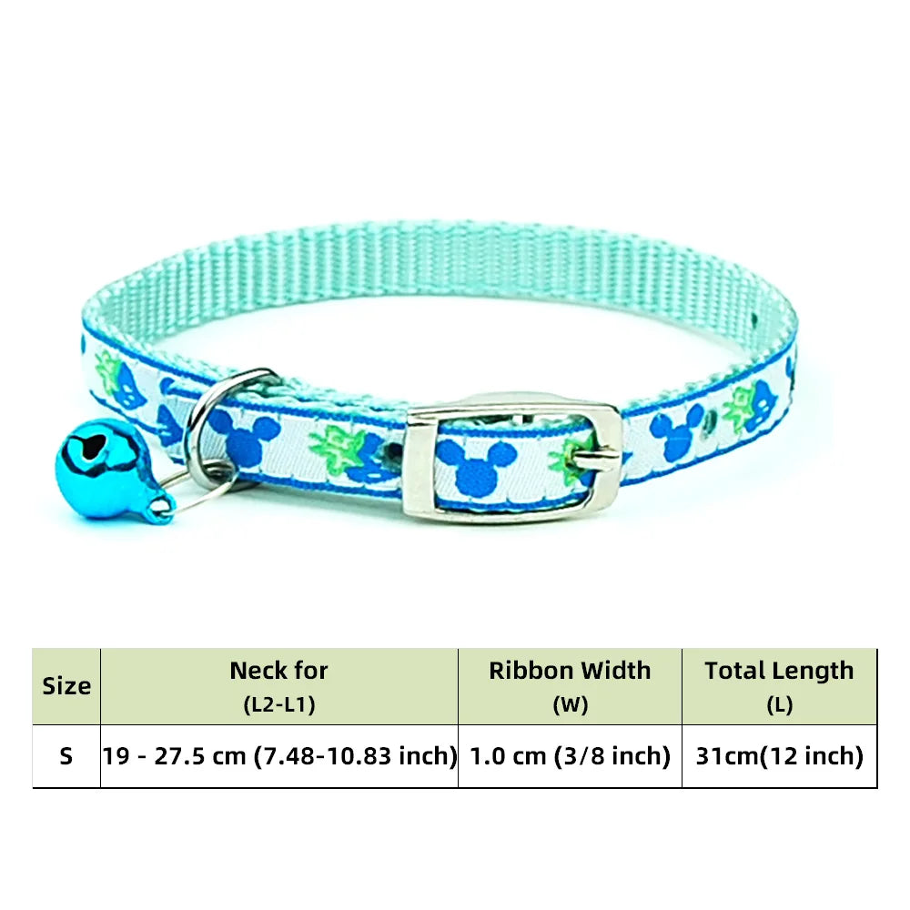 Adjustable Nylon Dog Collar – Embroidered Waistband Style with Bell for Dogs & Cats
