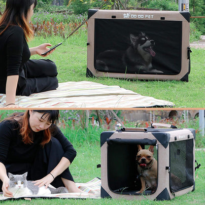 Portable Soft Dog Crate – Foldable, Locking Zippers & 4-Door Mesh for Travel