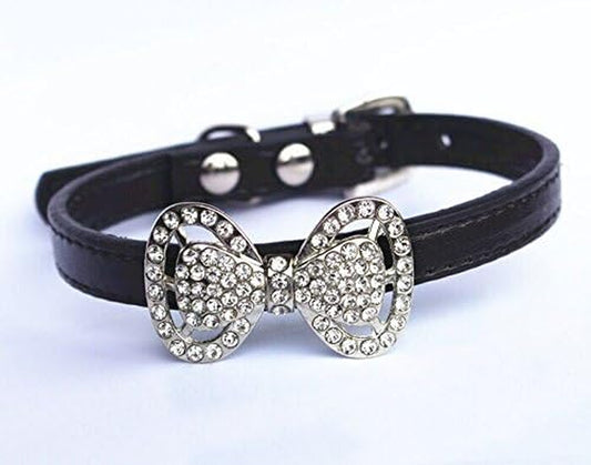 Adjustable Rhinestone Dog Collar – 8.7"-10.7" Chic Bow Tie for Teacup Pets
