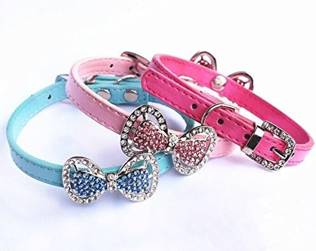 Adjustable Rhinestone Dog Collar – 8.7"-10.7" Chic Bow Tie for Small Pets