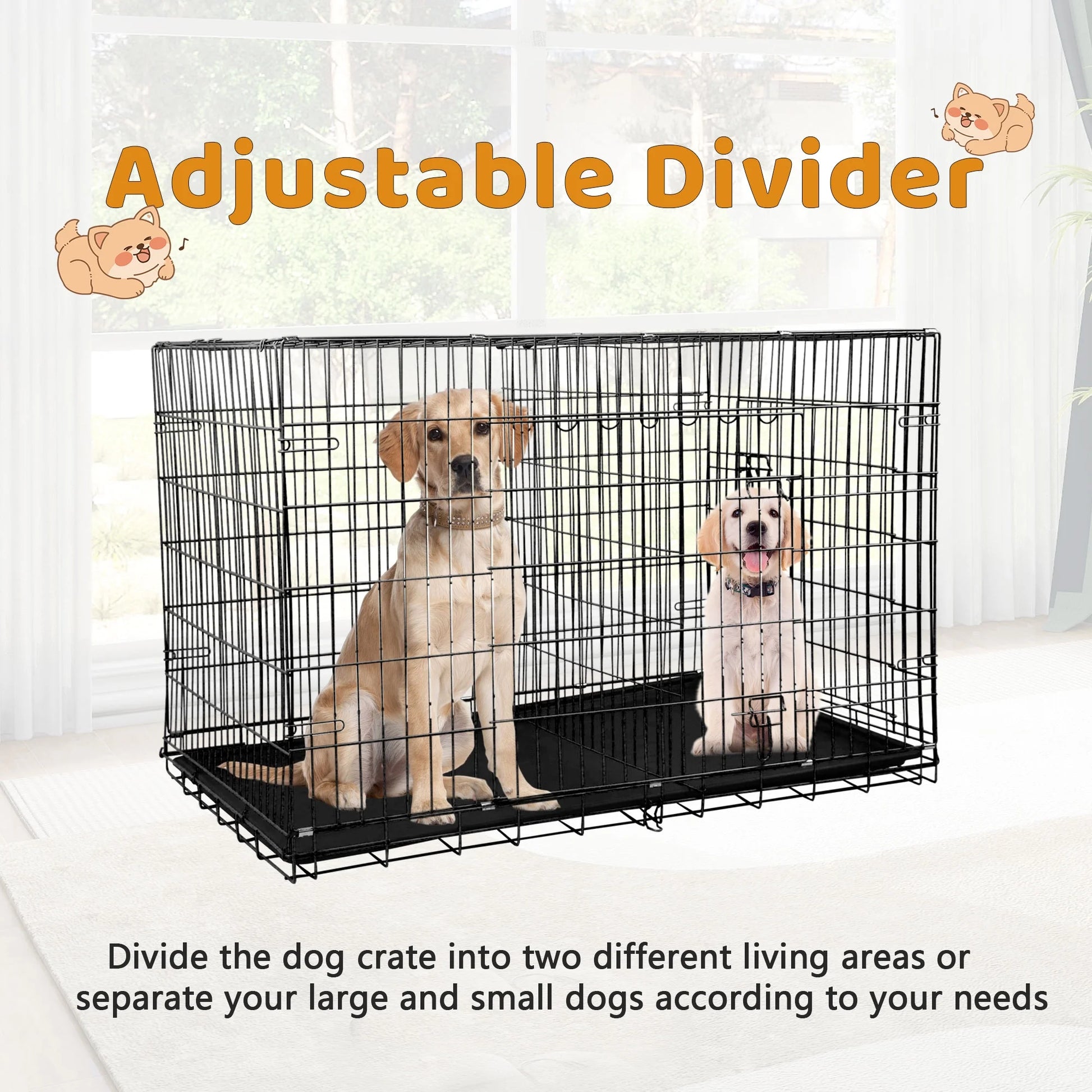 Medium 36-Inch Foldable Dog Crate – Heavy-Duty Metal Cage with Double Doors & Tray