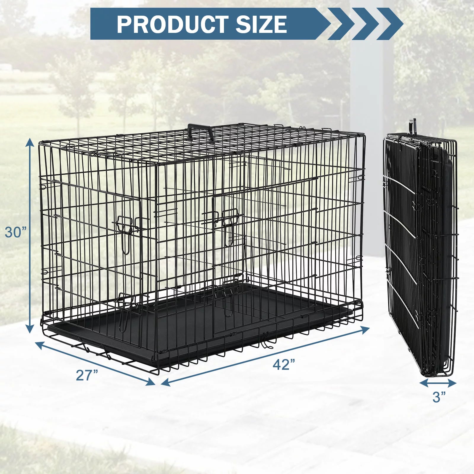 Large 42-Inch Foldable Dog Crate – Heavy-Duty Metal Cage with Double Doors & Tray