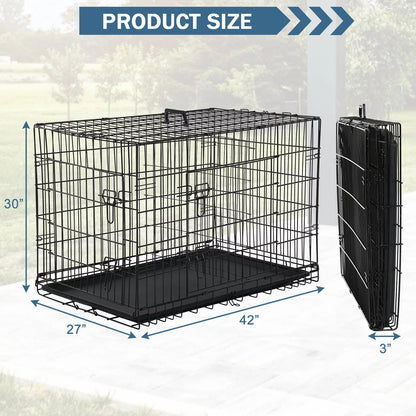 Large 42-Inch Foldable Dog Crate – Heavy-Duty Metal Cage with Double Doors & Tray