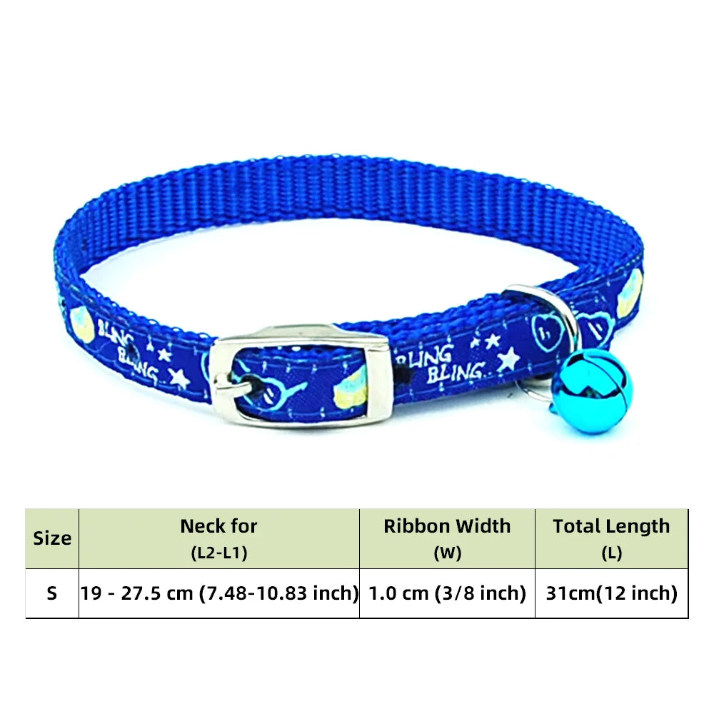 Adjustable Nylon Dog Collar – Embroidered Waistband Style with Bell for Dogs & Cats