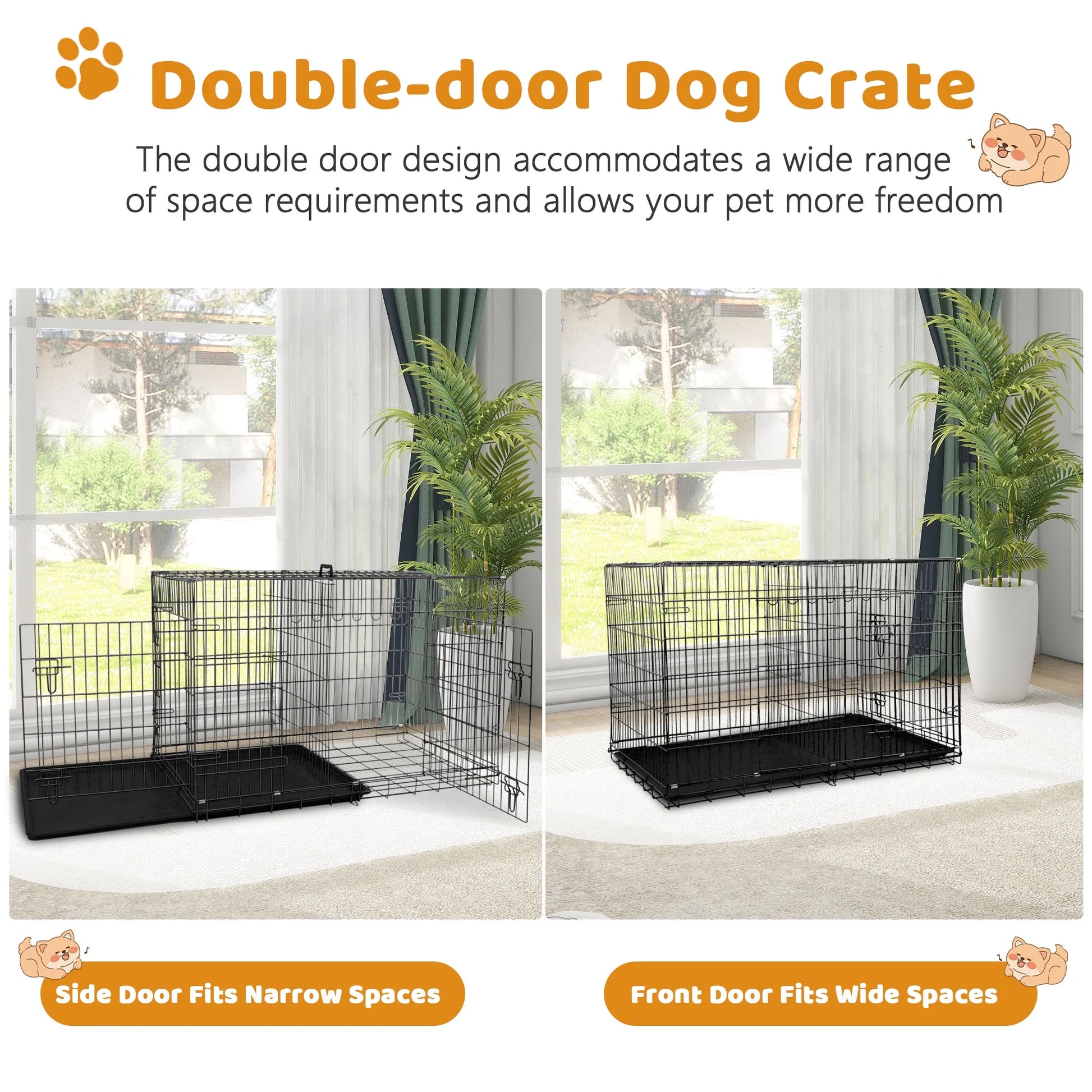 Medium 36-Inch Foldable Dog Crate – Heavy-Duty Metal Cage with Double Doors & Tray