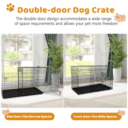 Medium 36-Inch Foldable Dog Crate – Heavy-Duty Metal Cage with Double Doors & Tray
