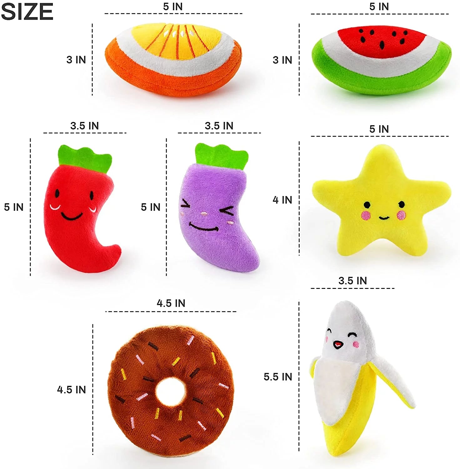 14-Pack Squeaky Pet Toy Set – Plush Fruits, Snacks & Veggies for Small & Medium Pets
