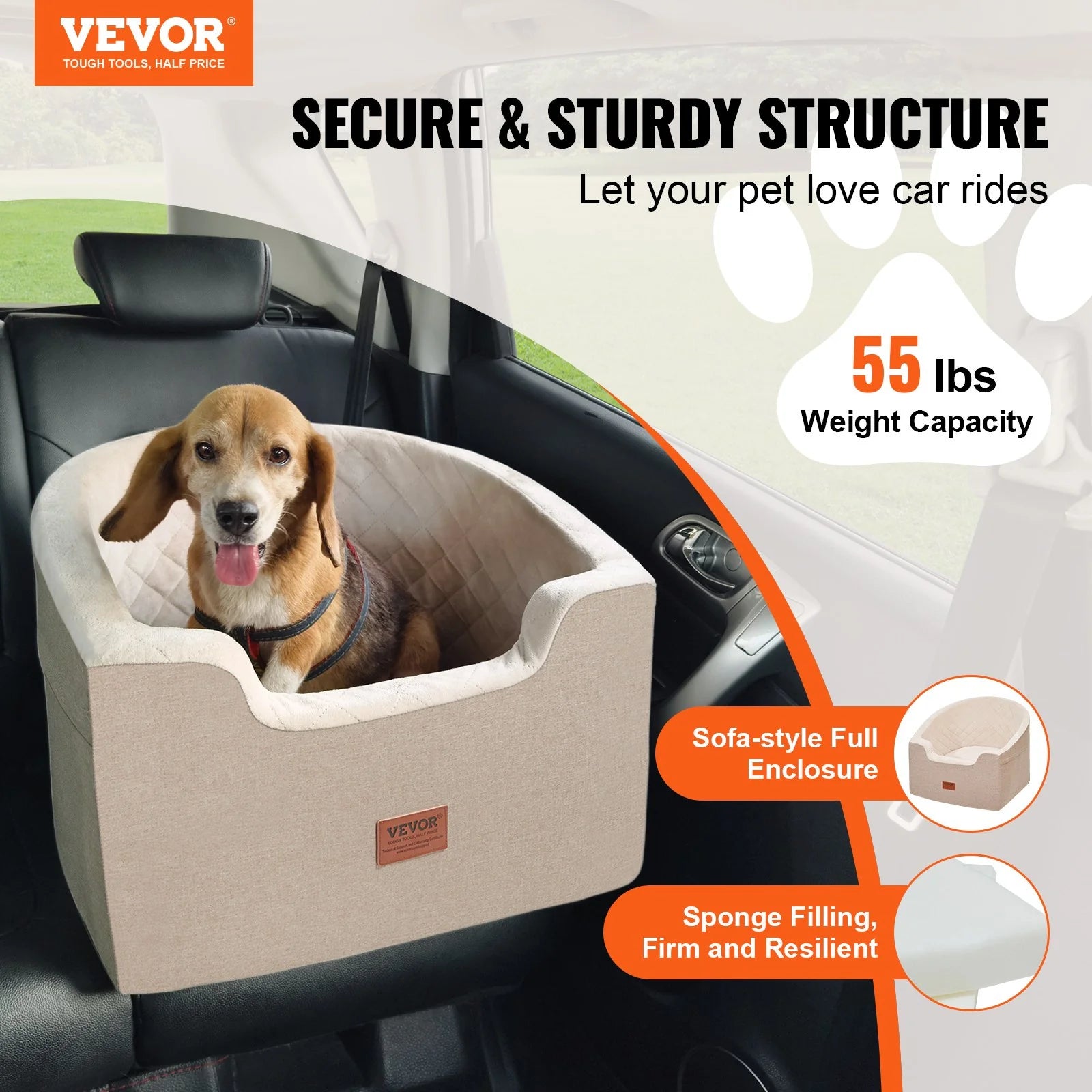 Dog Booster Car Seat Pet Car Seat for Small Medium Dog up to 55 Lbs Brown