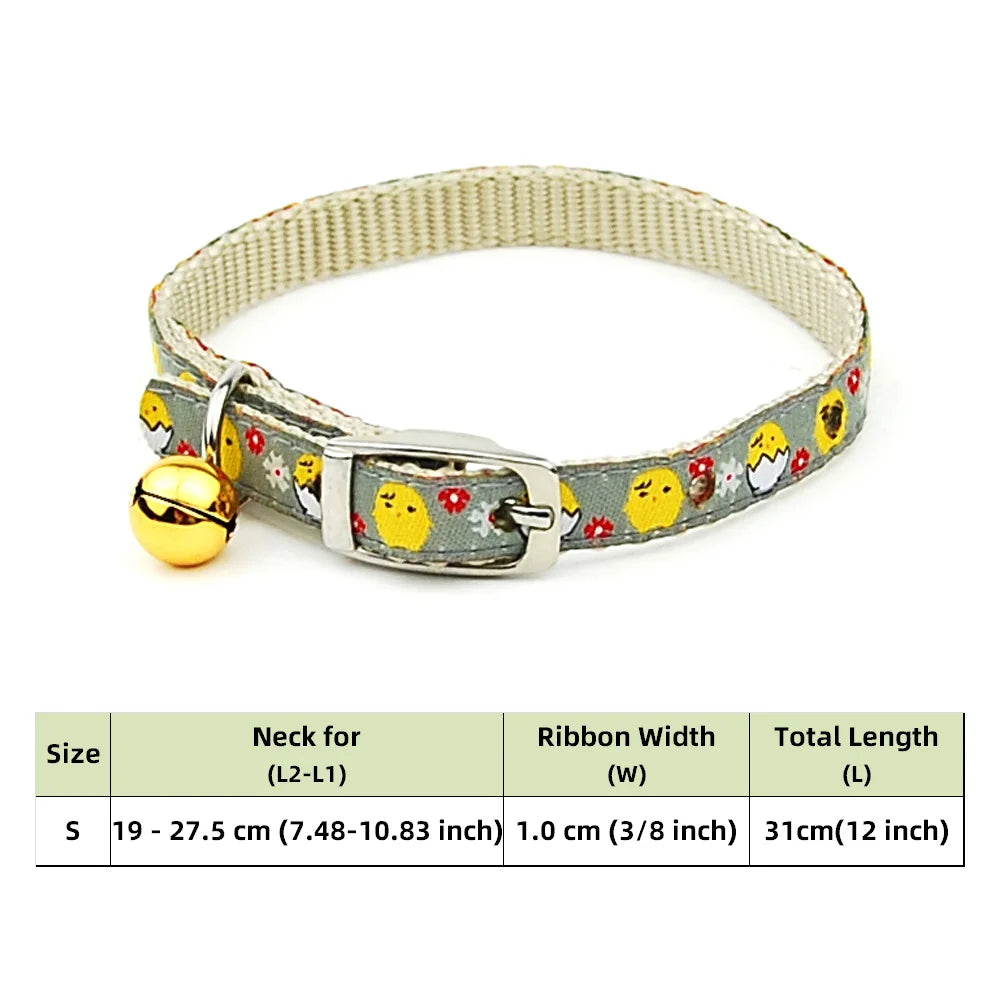 Adjustable Nylon Dog Collar – Embroidered Waistband Style with Bell for Dogs & Cats