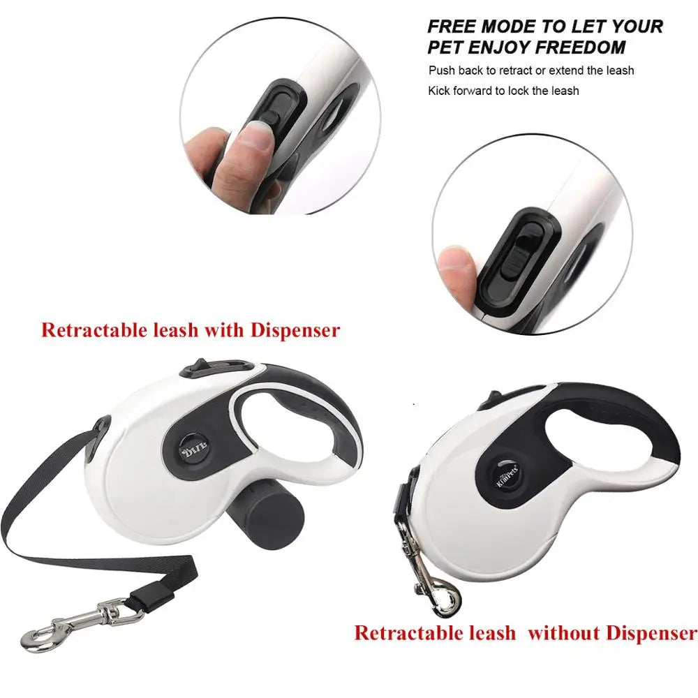 Retractable Dog Leash – 3M/5M Adjustable Lead with Poop Bag Dispenser