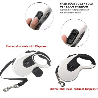 Retractable Dog Leash – 3M/5M Adjustable Lead with Poop Bag Dispenser