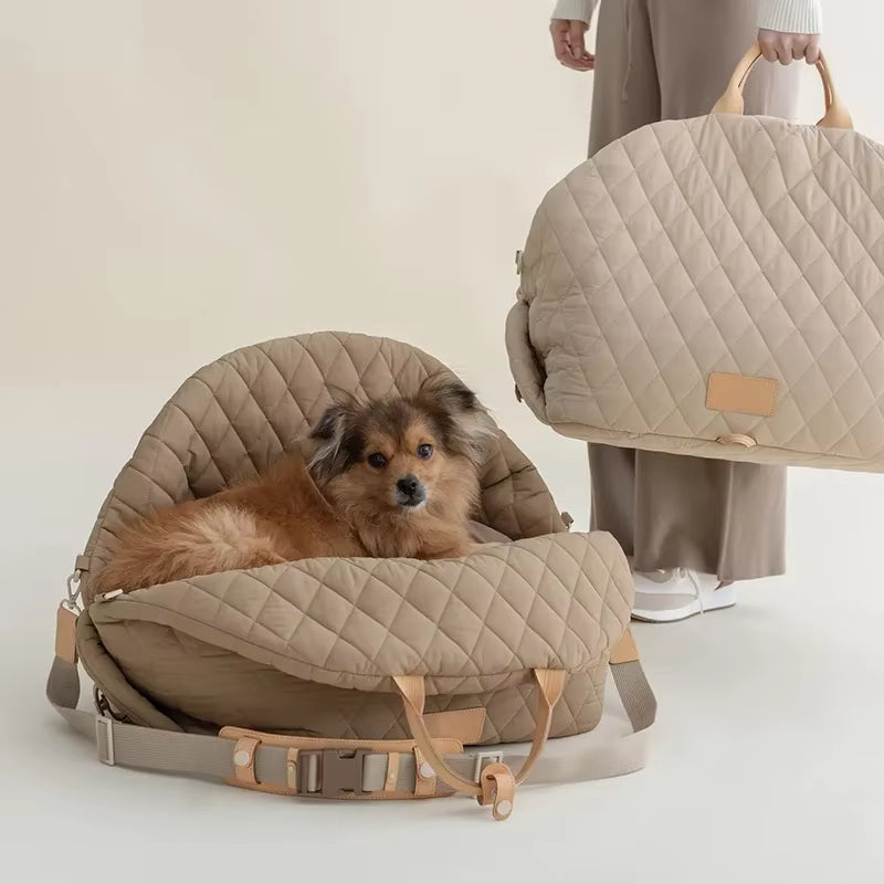 Premium Luxury Dog Carrier Handbag – Portable Travel Bed & Car Seat for Small Pets