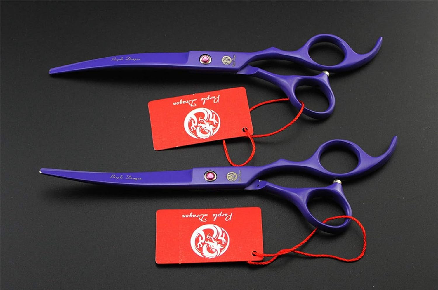 Purple Japanese Premium Steel 7" Pet Grooming Scissors – Straight, Thinning & Curved Blades with Case