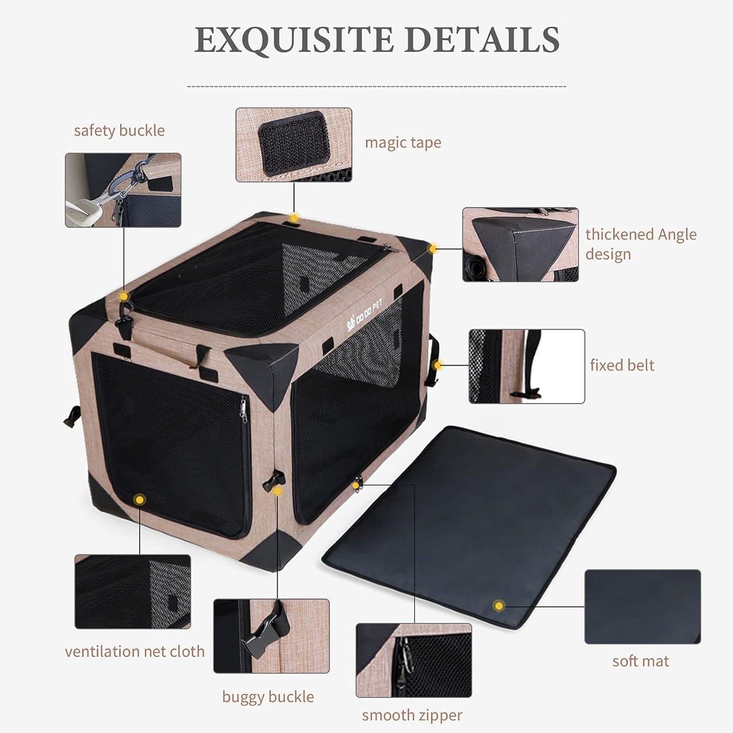 Portable Soft Dog Crate – Foldable, Locking Zippers & 4-Door Mesh for Travel