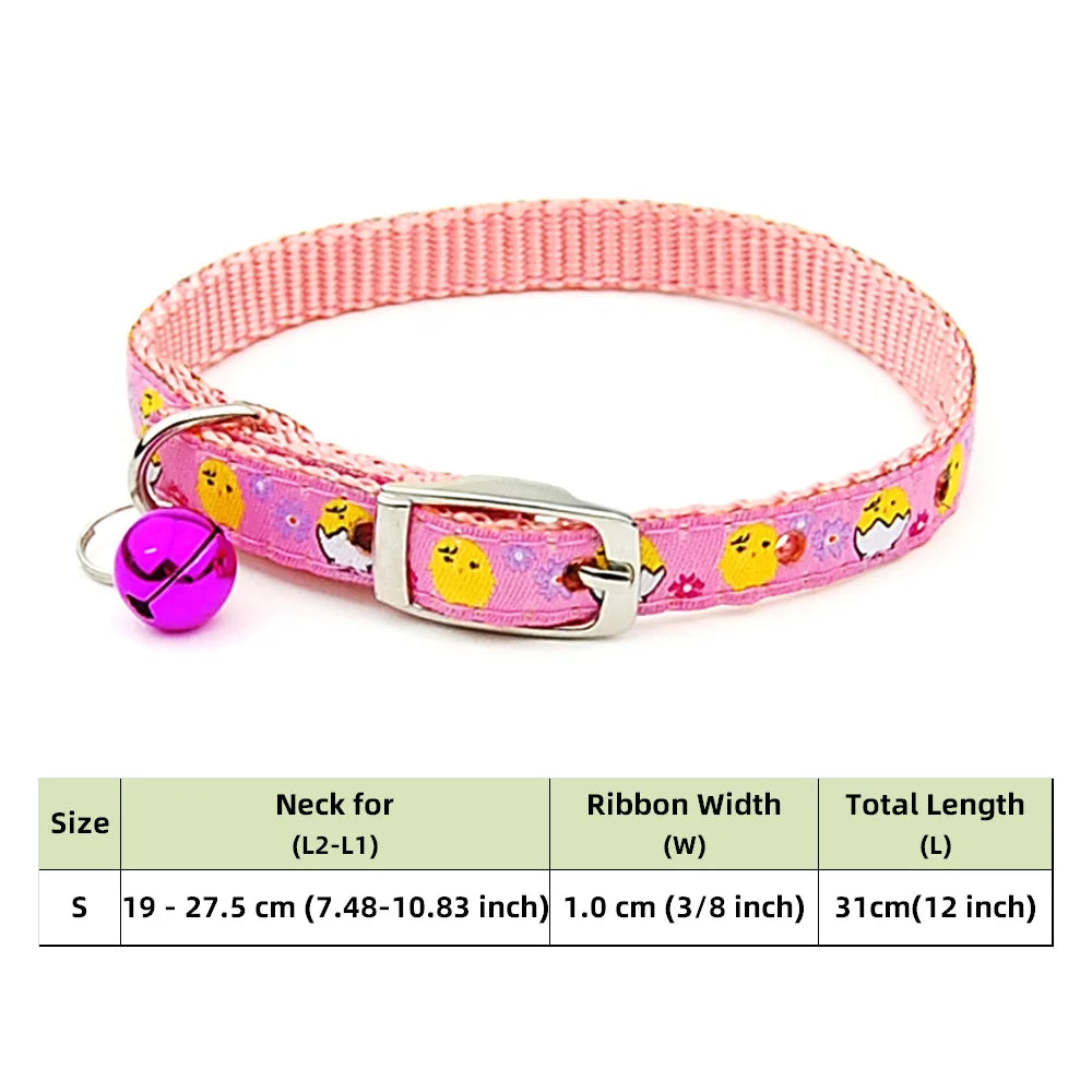 Adjustable Nylon Dog Collar – Embroidered Waistband Style with Bell for Dogs & Cats