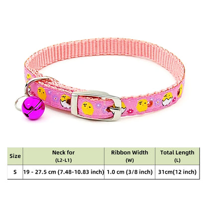 Adjustable Nylon Dog Collar – Embroidered Waistband Style with Bell for Dogs & Cats