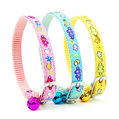 Adjustable Nylon Dog Collar – Embroidered Waistband Style with Bell for Dogs & Cats