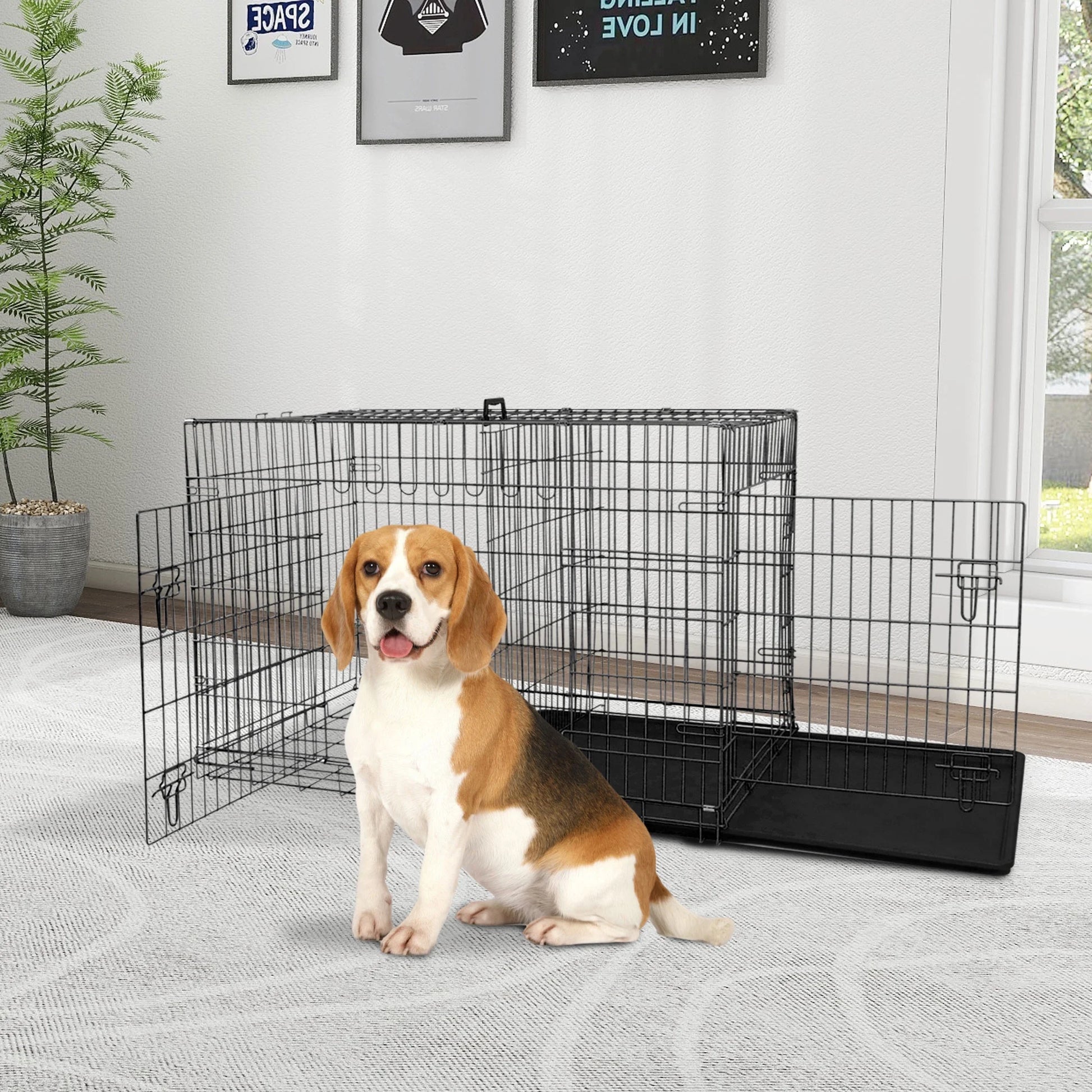 Medium 36-Inch Foldable Dog Crate – Heavy-Duty Metal Cage with Double Doors & Tray