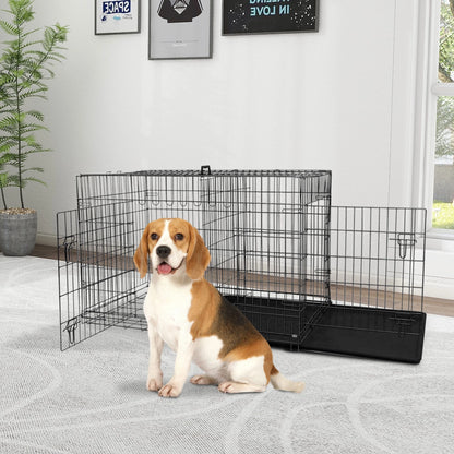 Medium 36-Inch Foldable Dog Crate – Heavy-Duty Metal Cage with Double Doors & Tray