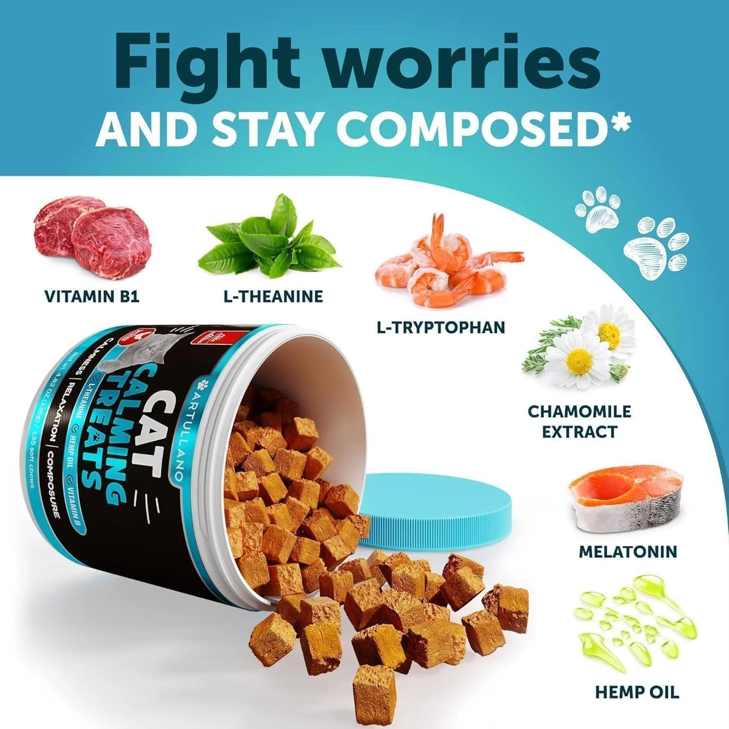 Hemp Calming Treats for Cats & Kittens – Stress & Anxiety Relief with Melatonin