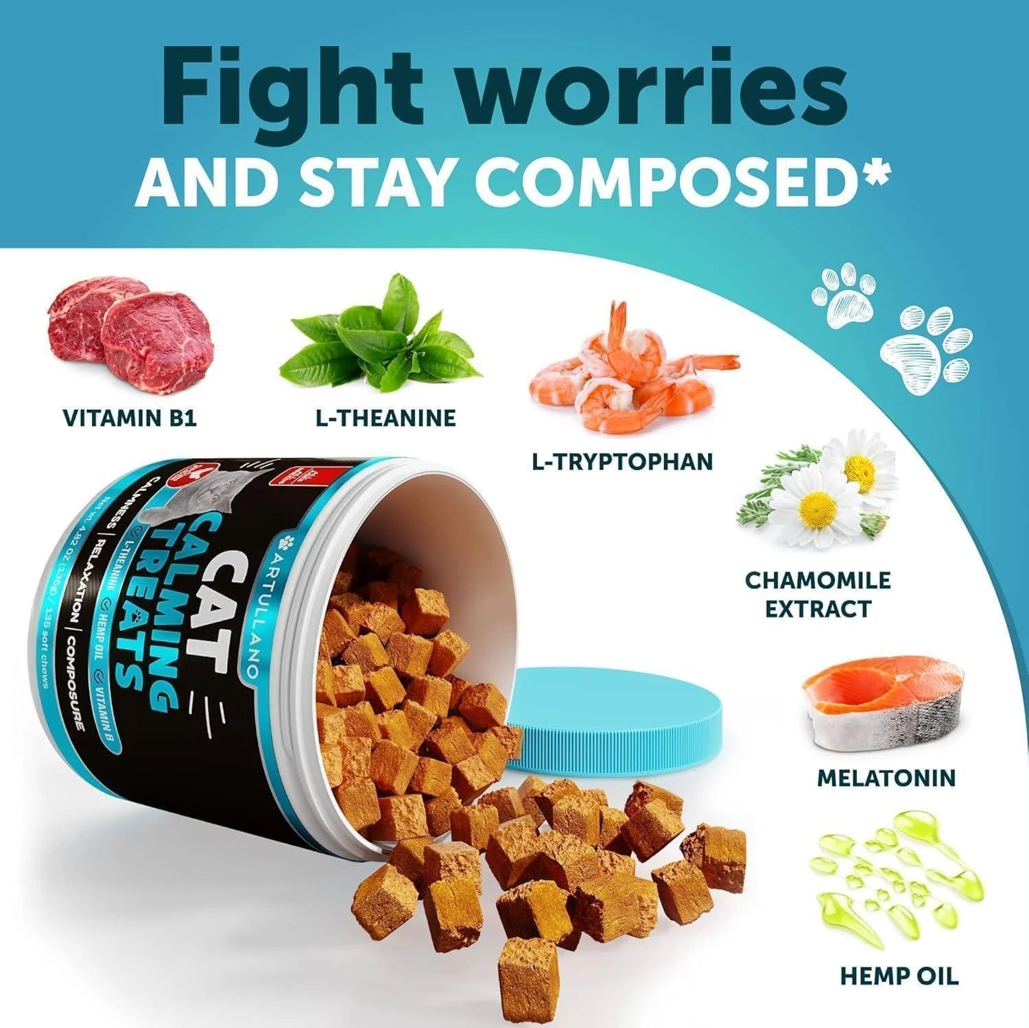 Hemp Calming Treats for Cats & Kittens – Stress & Anxiety Relief with Melatonin