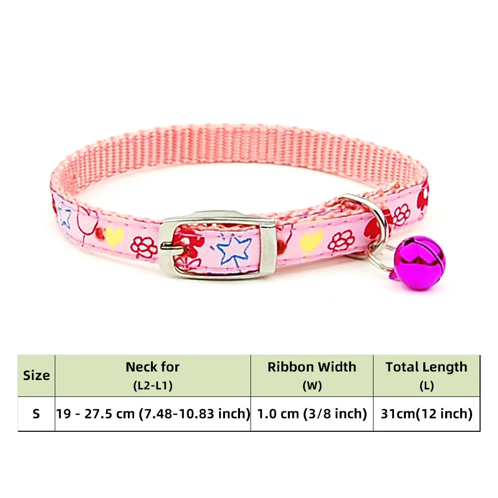 Adjustable Nylon Dog Collar – Embroidered Waistband Style with Bell for Dogs & Cats