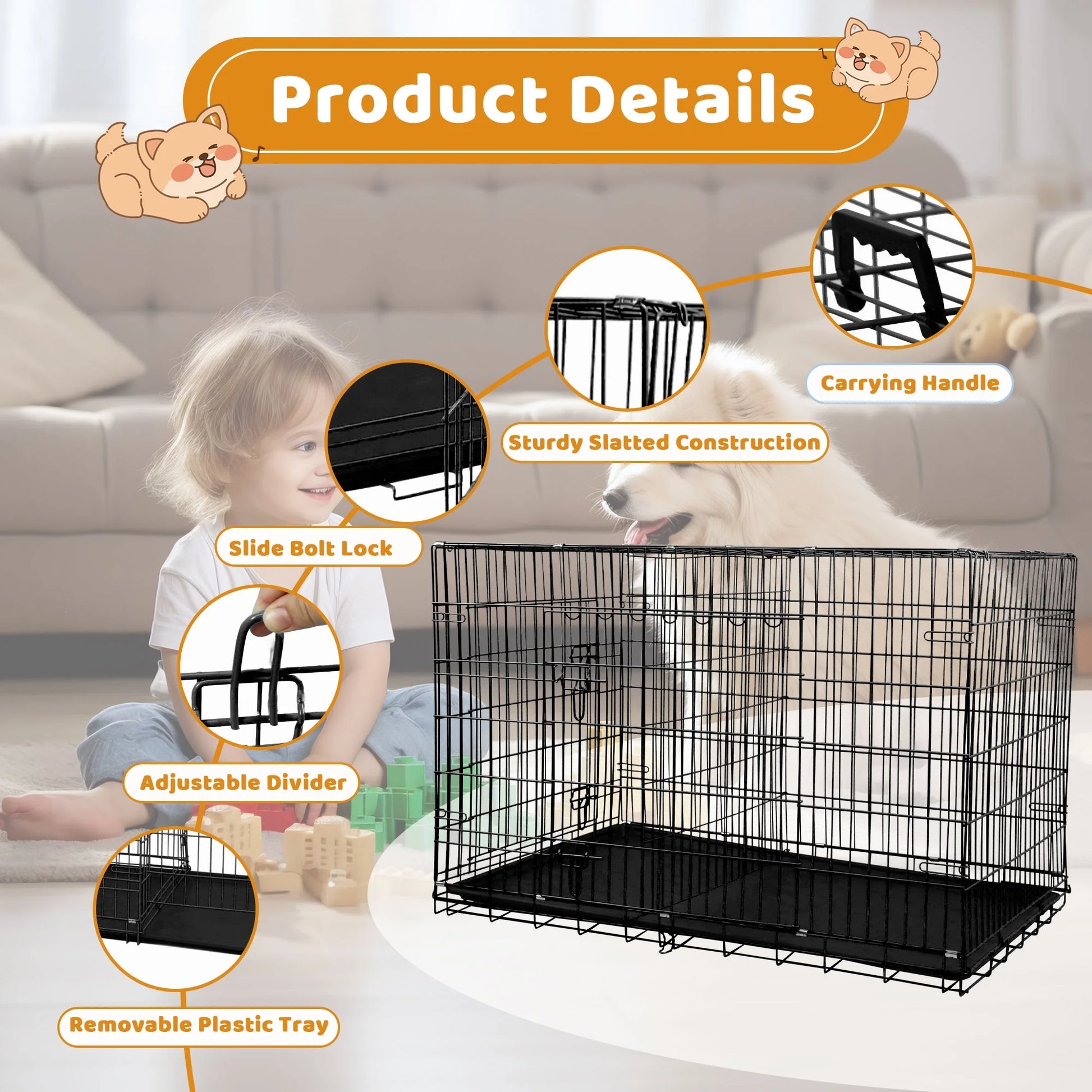 Medium 36-Inch Foldable Dog Crate – Heavy-Duty Metal Cage with Double Doors & Tray