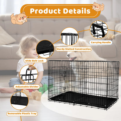 Medium 36-Inch Foldable Dog Crate – Heavy-Duty Metal Cage with Double Doors & Tray