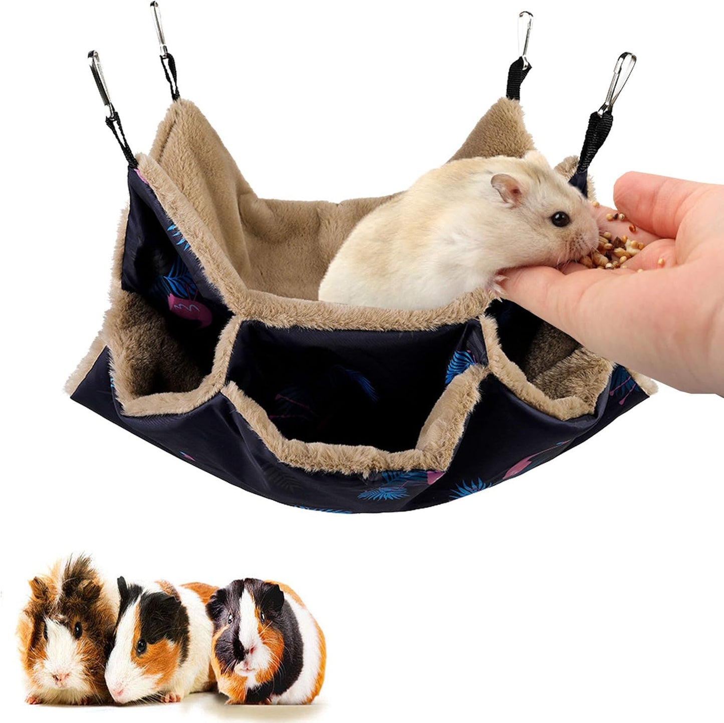 Small Pet Cage Hammock, Hanging Bed for Small Animals Pet Cage Hammock Accessories Bedding for Chinchilla Parrot Sugar Glider Ferrets Rat Hamster Rat Playing Sleeping (Flamingo Update)