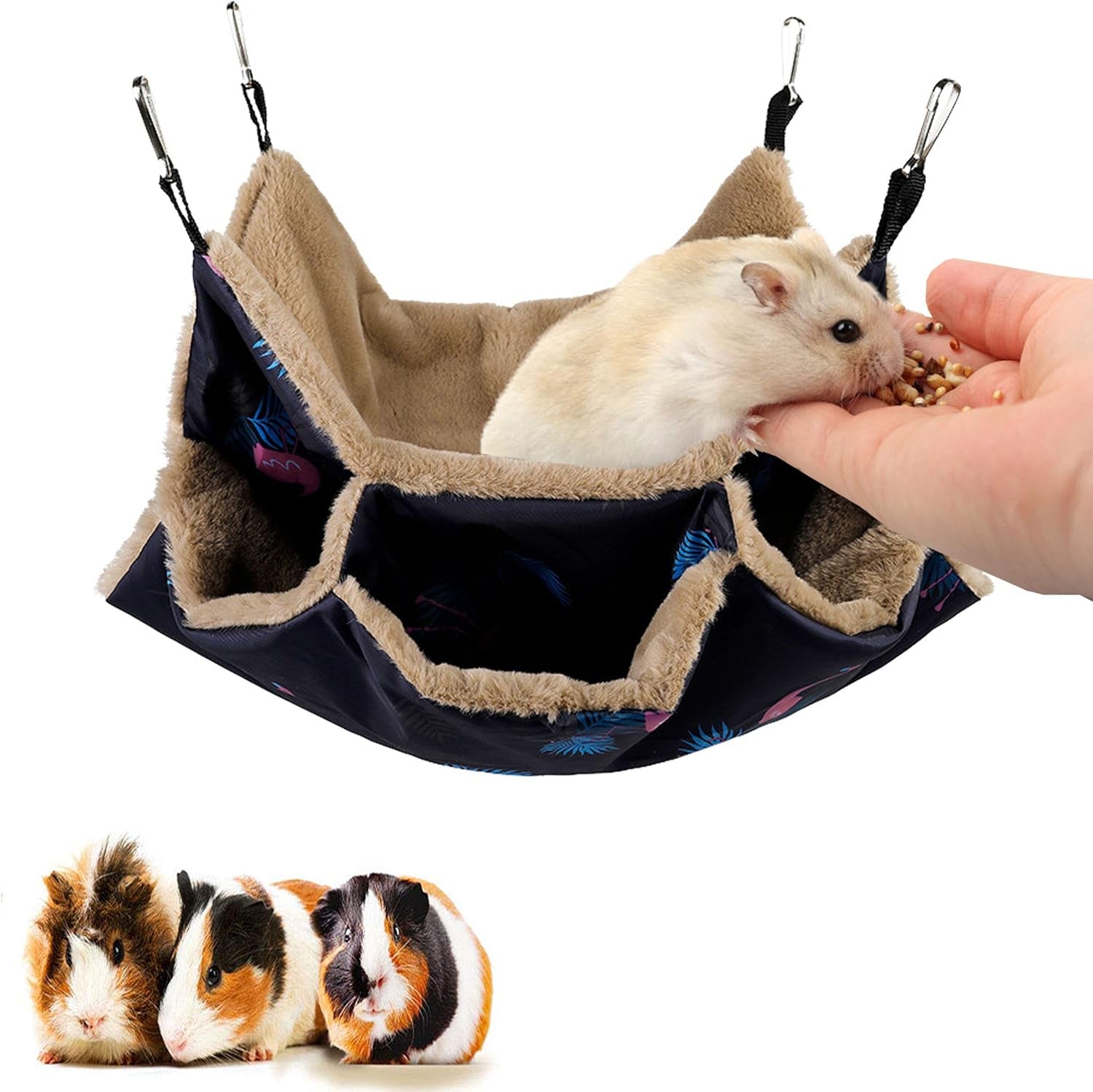 Small Pet Cage Hammock, Hanging Bed for Small Animals Pet Cage Hammock Accessories Bedding for Chinchilla Parrot Sugar Glider Ferrets Rat Hamster Rat Playing Sleeping (Flamingo Update)