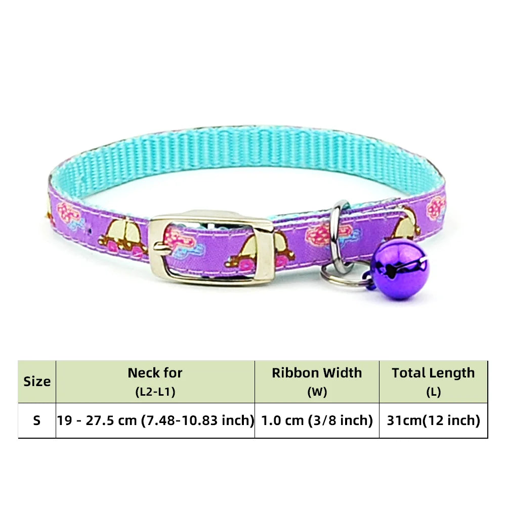 Adjustable Nylon Dog Collar – Embroidered Waistband Style with Bell for Dogs & Cats